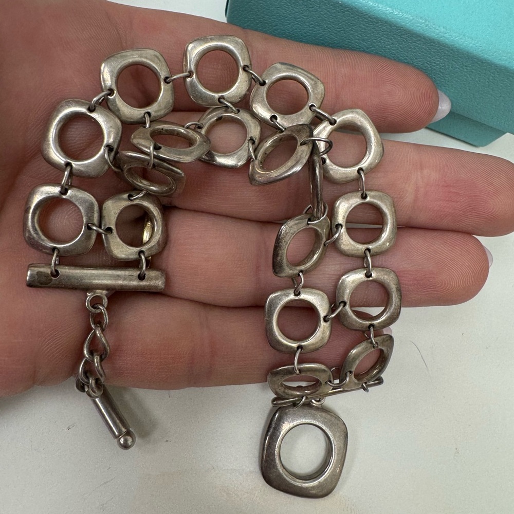 Tiffany and Co. double row square link silver bracelet